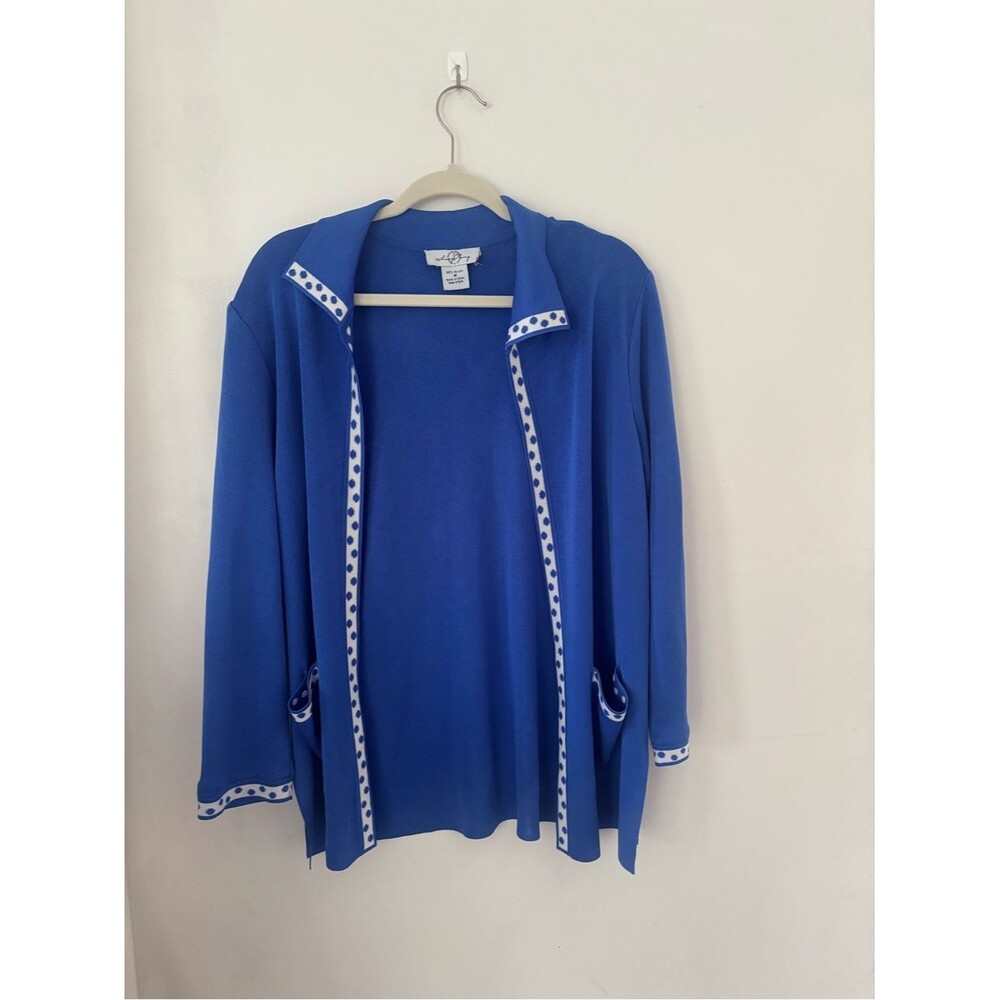 Ming Wang M Blue Women’s Open Cardigan with Polka Dot Trim